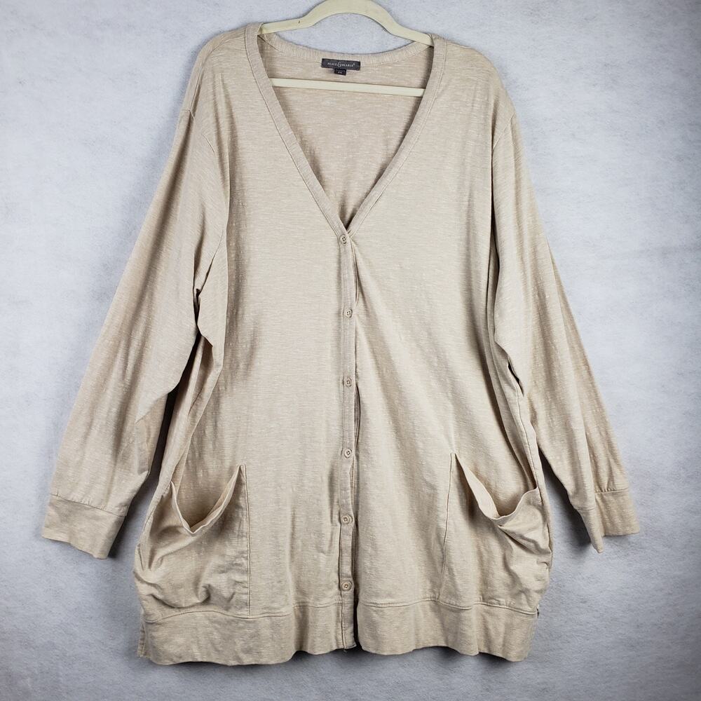 Peace & Pearls Womens 3X Longline Cardigan Sweater Beige Cream Neutral Lagenlook